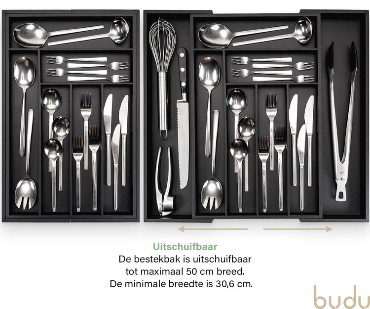 Luxe bamboe bestekbak zwart #45 (45 cm diep)
