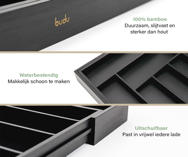 Luxe bamboe bestekbak zwart #45 (45 cm diep)