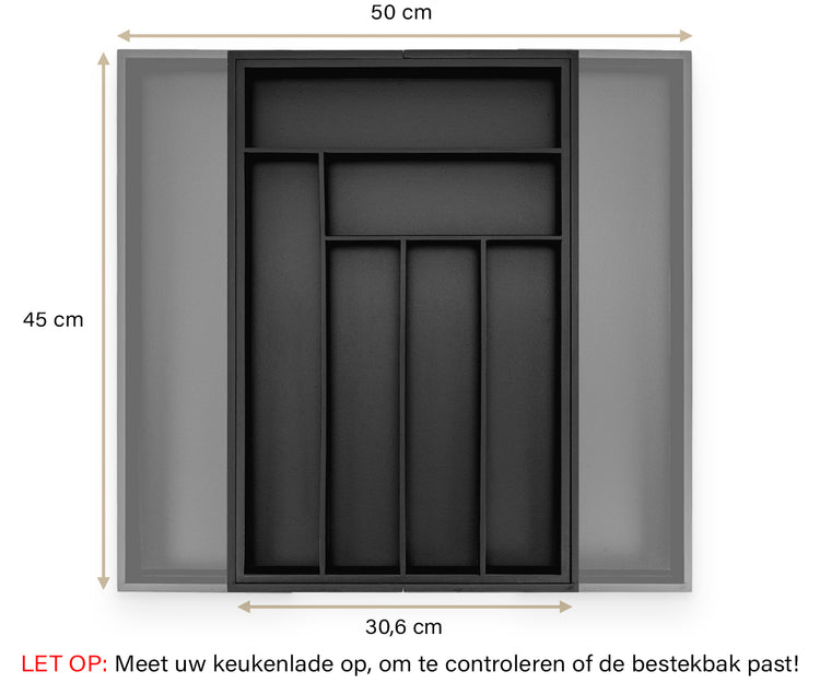 Luxe bamboe bestekbak zwart #45 (45 cm diep)