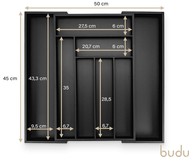 Luxe bamboe bestekbak zwart #45 (45 cm diep)