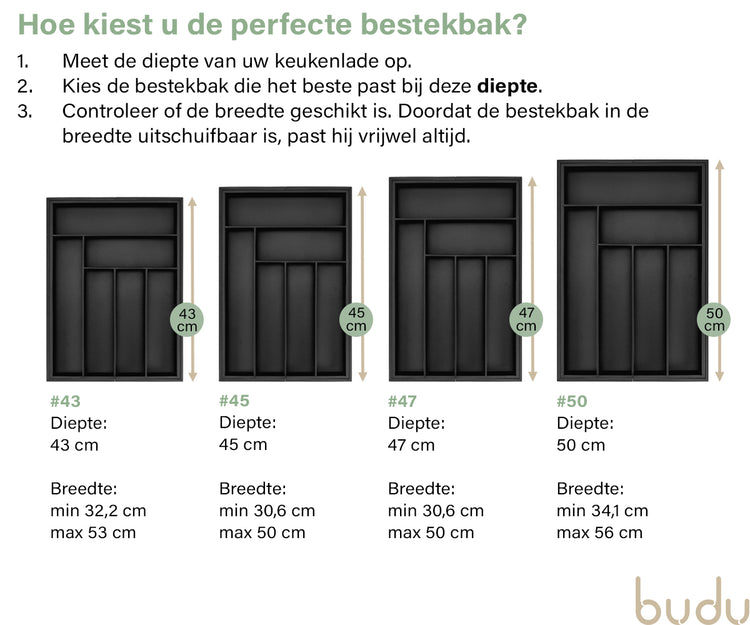 Luxe bamboe bestekbak zwart #43 (43 cm diep)
