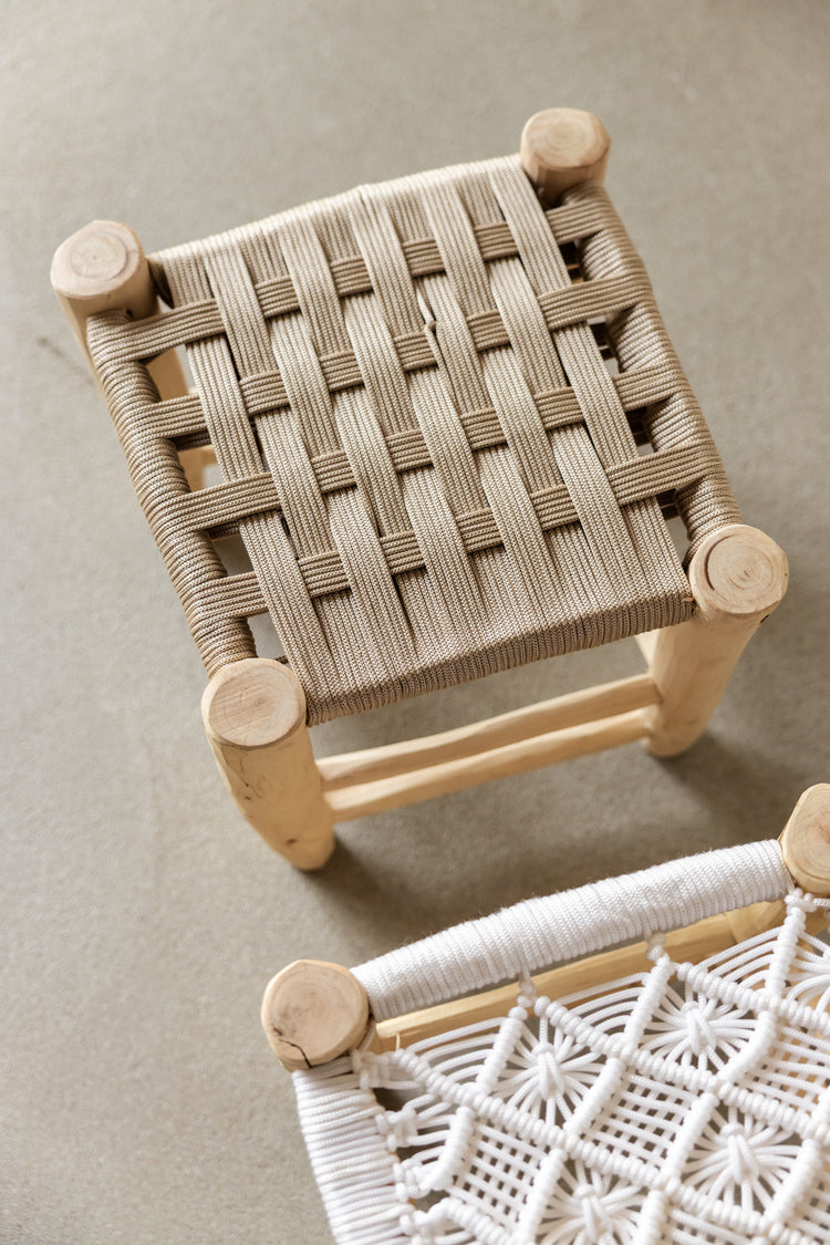 Houten krukje Ibiza stijl - wit