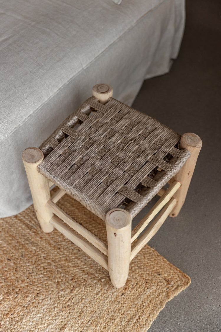 Houten krukje Ibiza stijl - beige