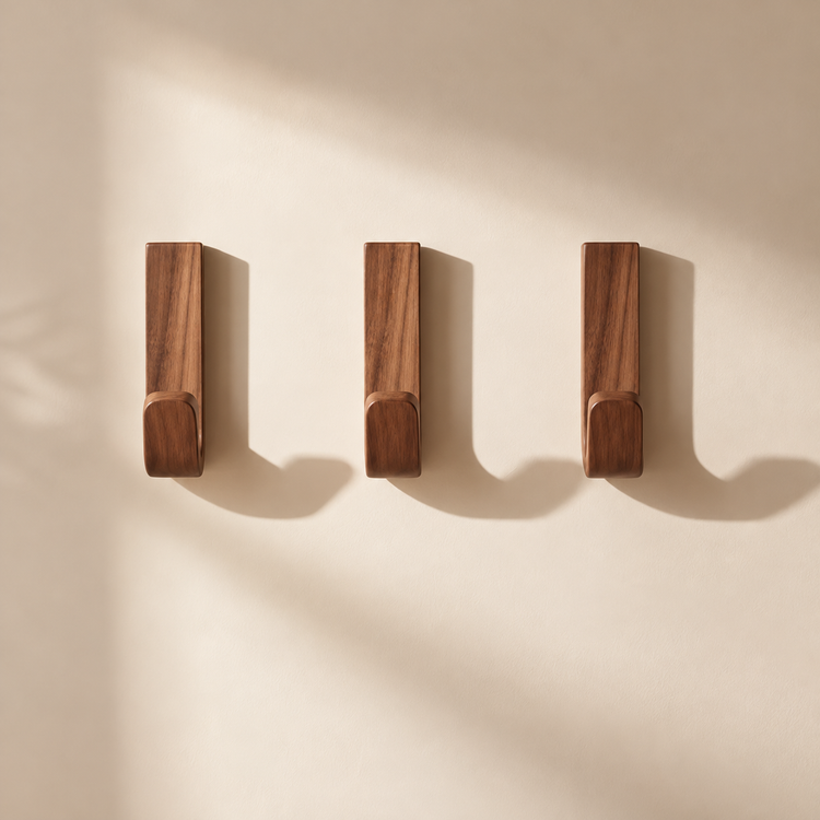 Kapstokhaakjes hout - Walnoot kleur - 3 stuks