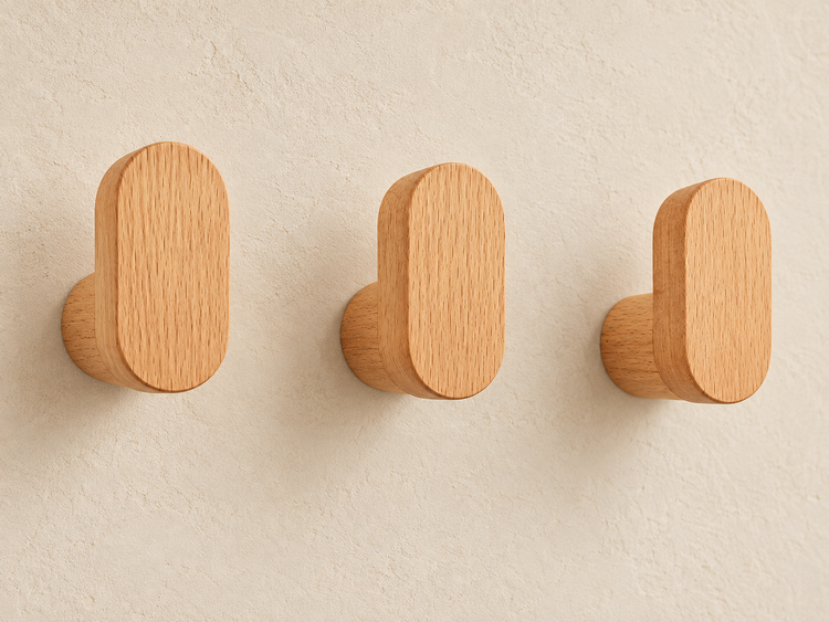 Houten wandhaakjes naturel badkamer