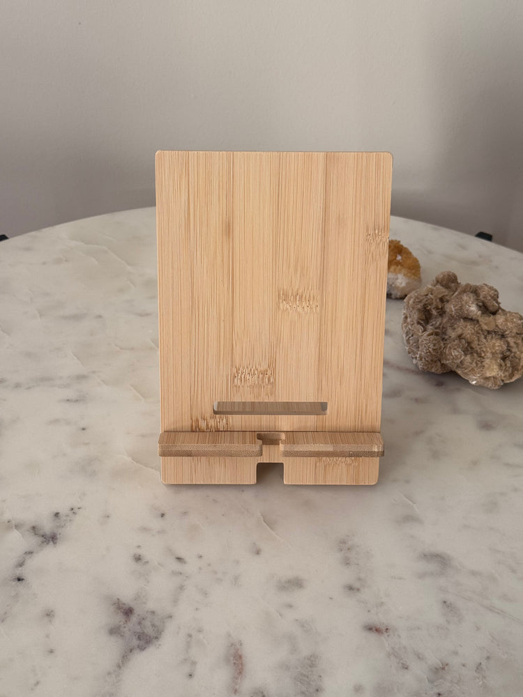 Houten tablethouder