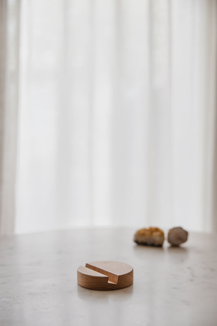 houten telefoonhouder bureau rond