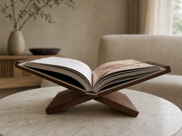 Eikenhouten boekenstandaard japandi