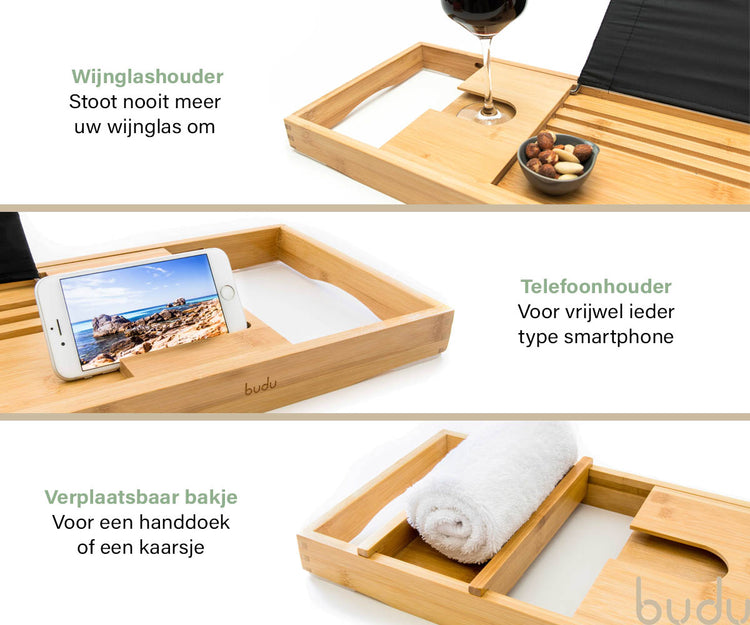 Luxe badplank van bamboe - 70 tot 105 cm