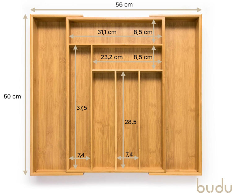 50 cm uitschuifbare bestekbak bamboe