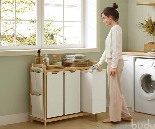 Bamboe wasmand met drie vakken