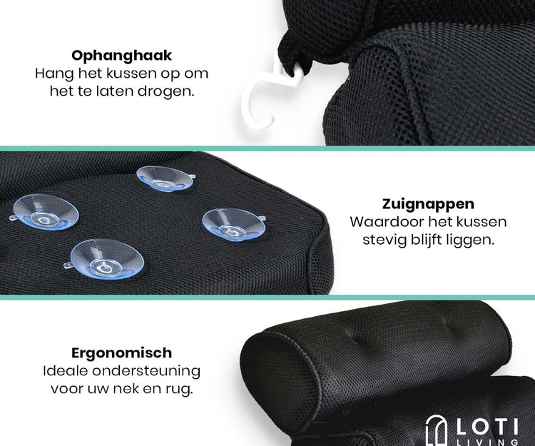 Badplank comfort + badkussen zwart (giftset)