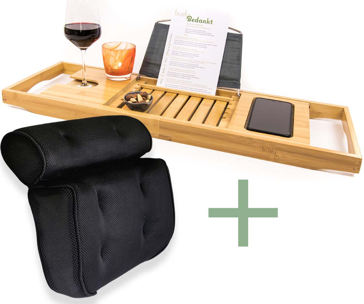 Badplank comfort + badkussen zwart (giftset)