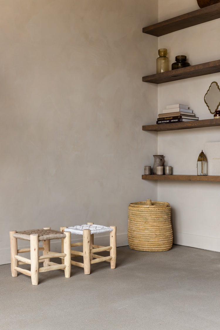 Houten krukje Ibiza stijl - beige