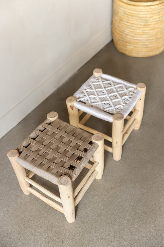 Houten krukje Ibiza stijl - wit