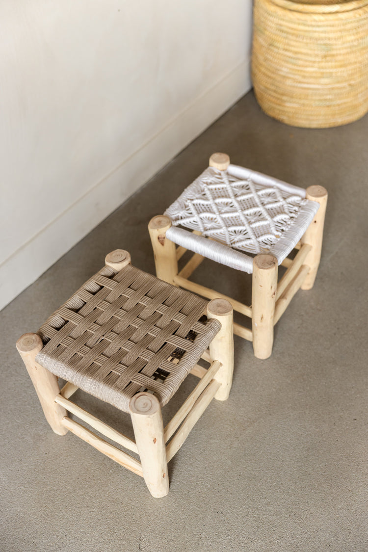 Houten krukje Ibiza stijl - beige