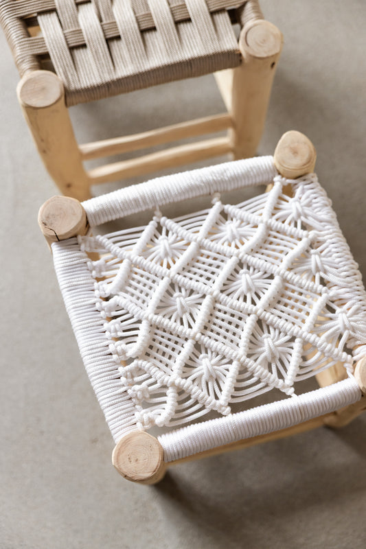 Houten krukje Ibiza stijl - wit