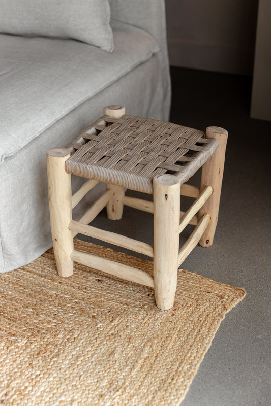 Houten krukje Ibiza stijl - beige