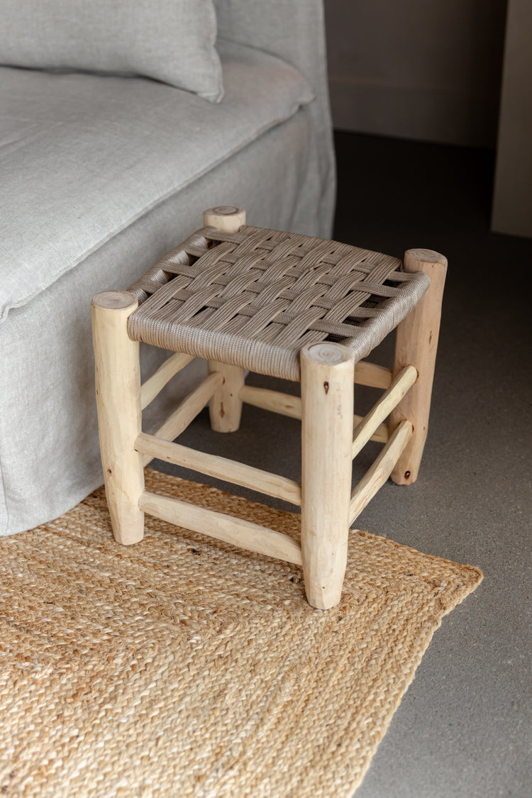 Houten krukje Ibiza stijl - beige