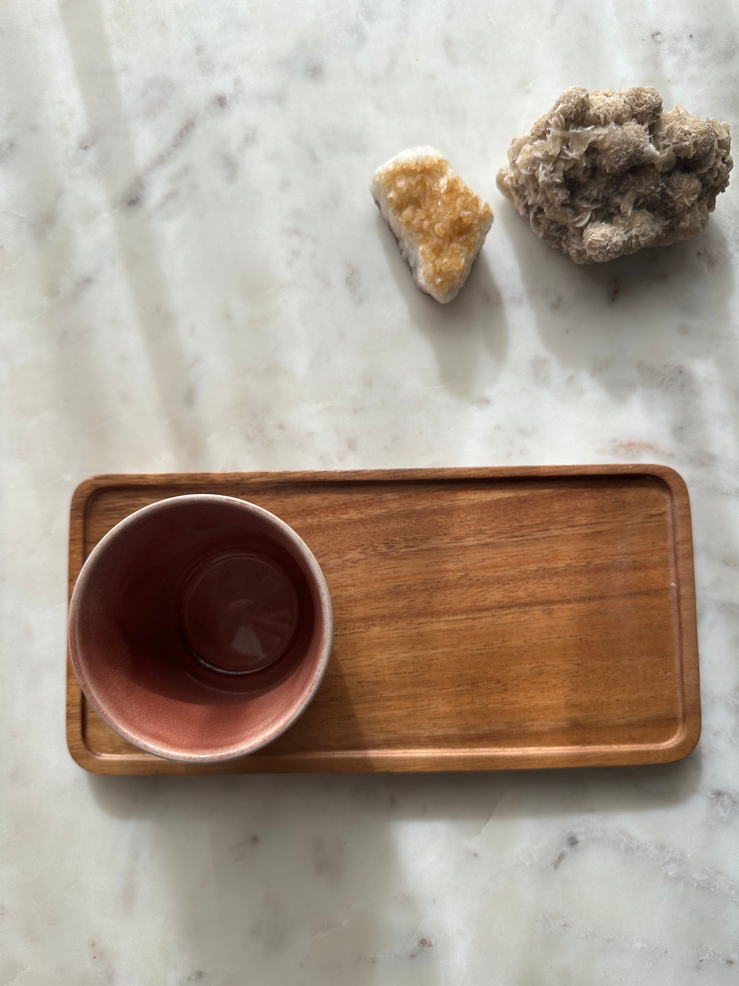 Set van koffie dienblaadjes walnoot hout 