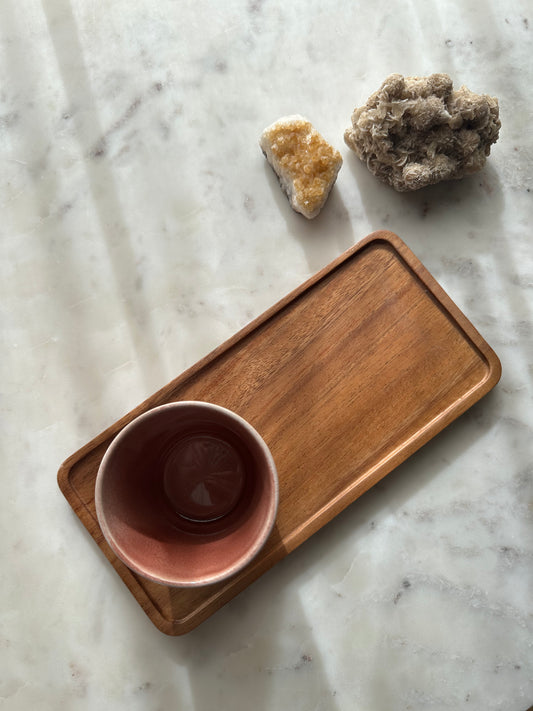 Set van koffie dienblaadjes - walnoot hout - japandi stijl (4 stuks)