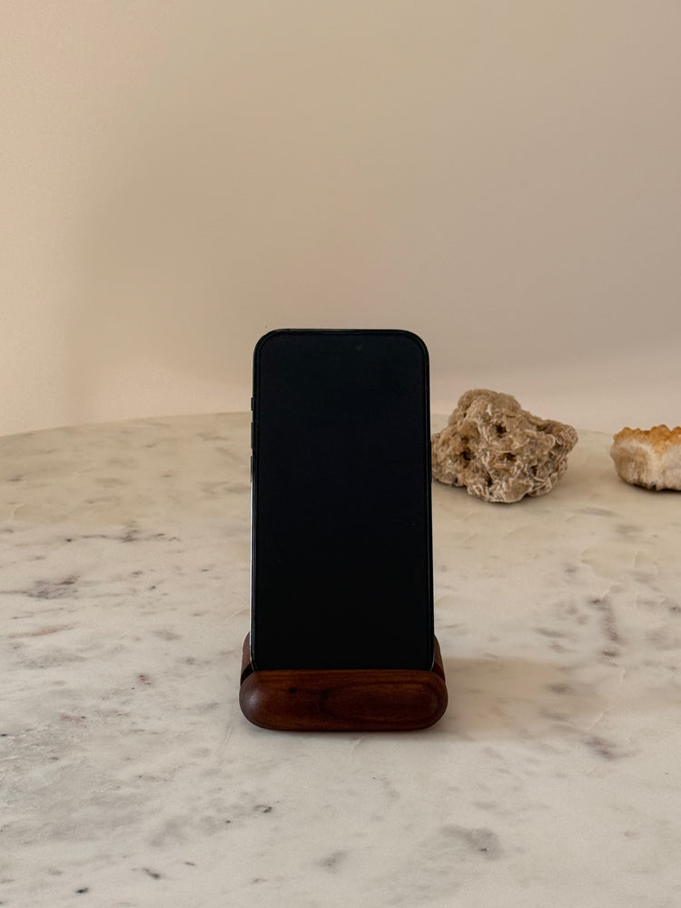 Houten telefoonhouder walnoot kleur - rond