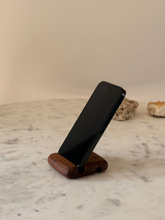 Houten telefoonhouder walnoot kleur - rond