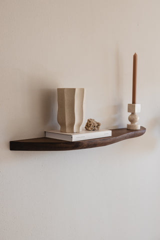 Eiken houten zwevende wandplank organisch/ rond - Yuga collectie - Walnoot kleur - Japandi - 90 cm
