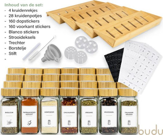 Kruidenrek met kruidenpotjes (28 stuks) – Complete set